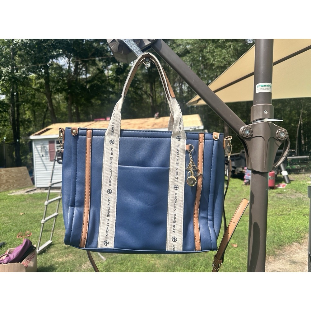 Adrienne Vittadini Montauk Tote With AV Charm Navy Blue